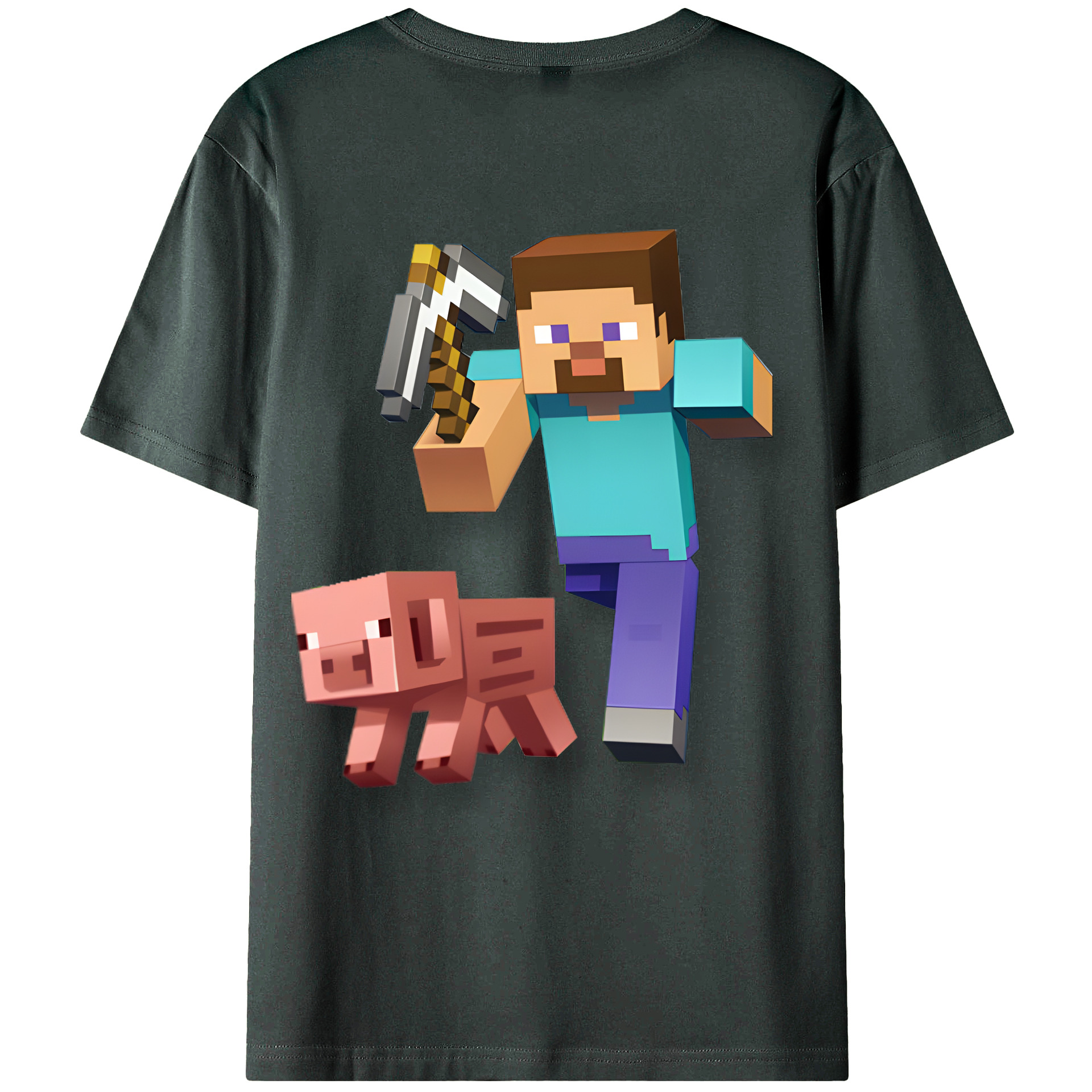 （画像用） マインクラフト ブロックの世界 Minecraft MC Block world 綿100％ メンズ半袖Tシャツ（バックプリント） 通気性
